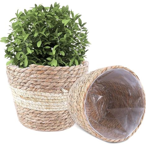 Paniers à Plantes, 2 Pièces Panier Plante Pot de Fleurs, Pot de Fleurs Rond Rressé en Jonc de Mer, Paniers Panier Seagrass, Panier Rangement pour Maison Décor, pour Décoration d'Intérieur Moderne (1/5)