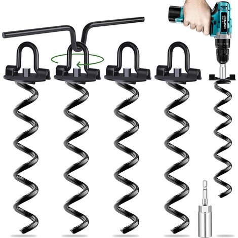 Heavy Duty Metal Ground Anchors, Pack of 4, Easy to Use with Drill, Earth Anchors for Trampolines, Camping Tents, Sheds & Swing Sets