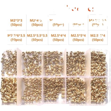 Dado a inserto, materiale ottone, design scanalato, M2 M2.5 (500 pezzi) (1/2)