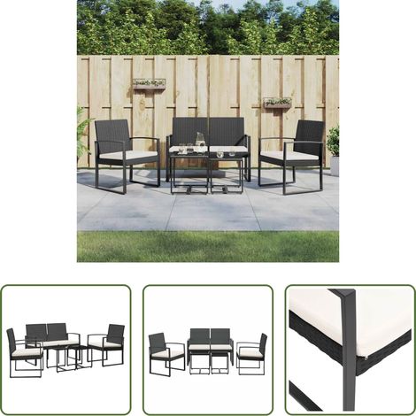 vidaXL Terrassensitzgruppe - 5-tlg. Garten-Essgruppe mit Kissen Schwarz PP-Rattan (1/5)