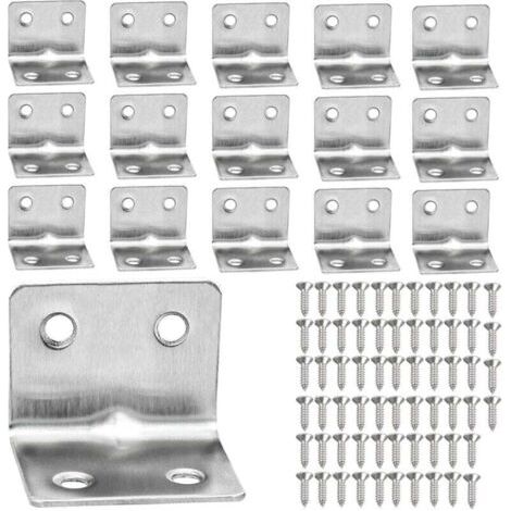 QORVA-16PCS Equerre de Fixation en Acier Inox L, 38x30mm 90 Degrés Angle Droit Support Equerre Metal L Shaped Bracket pour Étagère/Armoire/Chaise/Table avec 64pcs Vis