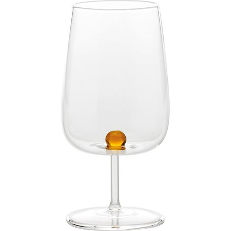 Bilia Calice da Vino in Vetro Borosilicato Lavorato a Mano con Sfera Decorativa Interna, Set da 6 Pezzi Colore Giallo Oro, Design Elegante e Moderno