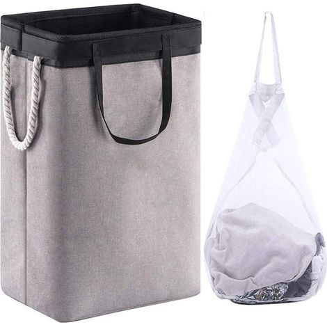 Paniers à Linge, Corbeille à linge, Pliable Panier à Linge avec Poignées, avec Sac amovible et lavable, 72L, Panier Linge Sale, Bac à Linge, Portable, Rangement Vêtements, 30x40x60cm, Noir (1/5)