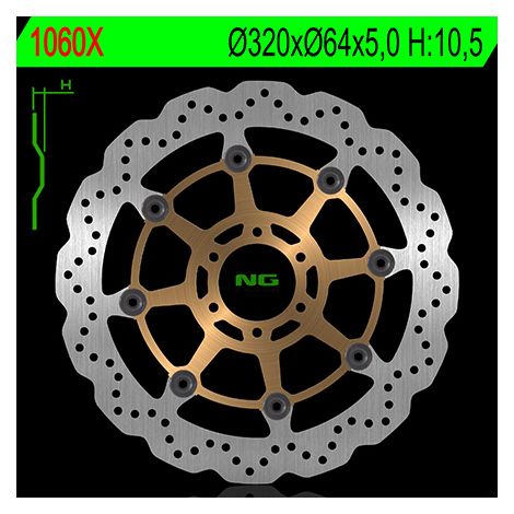 Disco de freno delantero NG para Aprilia Caponord 1200 '13-17, Yamaha FZR 1000 '87-95, XJR1200/1300 '95-99 (320 x 64 x 5 mm) (6 x 8,5 mm) Flotante ondulado