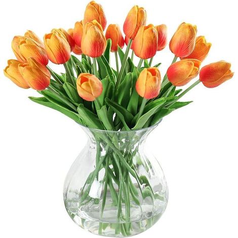 20 pcs Real Touch Latex Artificielle Tulipes Fleurs Faux Tulipes Fleurs Bouquets De Mariage pour Mariage Maison Jardin Décoration Orange (1/5)
