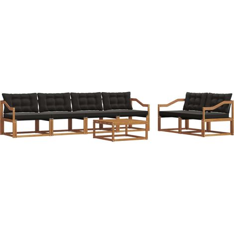 Conjunto de sofás de exterior con cojín 7 pcs Natural y negro vidaXL (1/5)