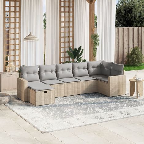 Juego de sofás jardín con cojines beige mezcla 7 pzas ratán PE vidaXL (1/4)