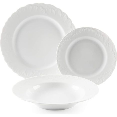 Excelsa Elisa Rococò Servizio Piatti 18 Pezzi, Porcellana, Bianco (1/4)