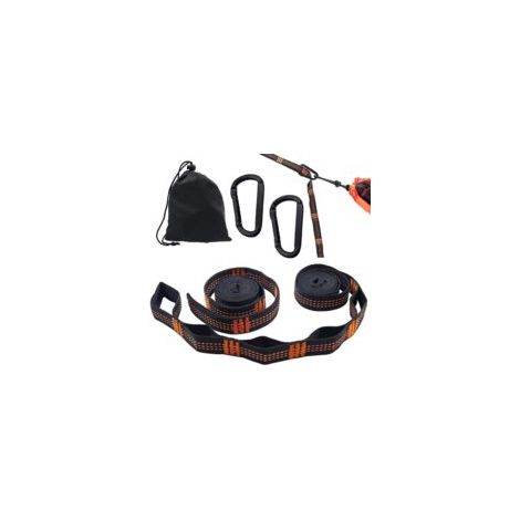 2 Pièces Sangle Hamac Arbre 2 m x 2.5 cm Fixation Hamac Sangles pour Hamacs avec 2 Mousquetons et Sac de Transport Portée de 300kg pour Extérieur Randonnée Camping Balançoire Siège Suspendu (1/5)