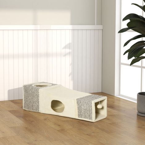 Túnel para gatos con pelota de sisal 98 x 30 x 30 cm marrón y beige HAVRYA (1/5)