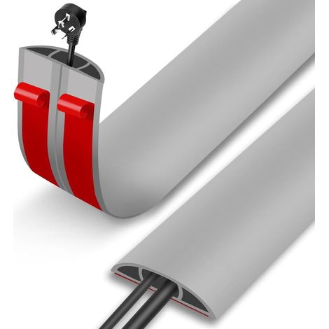 Passe Câble Sol D’Usage Léger, 2m 22 22 5.1cm Passage Plancher, Goulotte Protection des Fils avec 3 Passages pour Câbles, pour Utilisation dans Les Bureaux Les Usines Les Entrepôts(Gris)