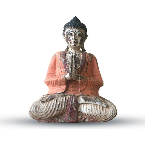 Statue de Bouddha Vintage Orange Sculptée à la Main - 30cm - Bienvenue- Vendu par 1