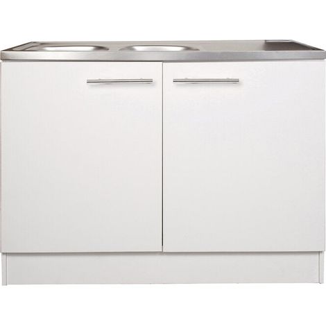 Meuble sous évier 2 portes blanc 120cm – Panneau de particules mélaminé – Hauteur 86cm – Profondeur 60cm – Garantie 2 ans