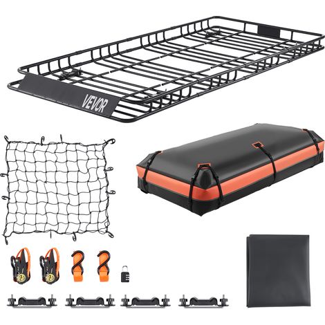 VEVOR Dachgepäckträgerkorb Autodachkorb (2120 x 990 x 105 mm) universeller Dachgepäckträger mit Gepäcktasche & Netz & Ratschengurten (113,4 kg Max Tragkraft), Autodach-Gepäckträger für SUV Lkw (1/5)