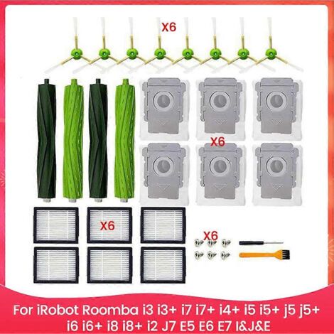 Lot de 24 pièces de rechange pour aspirateurs iRobot Roomba séries I, J et E : I3, I3+, I7, I7+, I4+, I5, I5+, J5, J5+, I6, I6+, I8, I8+, J7, E5, E6 et E7.