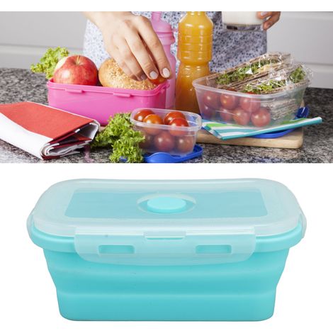Faltbare und tragbare Silikon-Lunchbox, mikrowellengeeignet, hitzebeständig, umweltfreundliche Bento-Box für den Außenbereich, 500 ml, blau. (1/5)