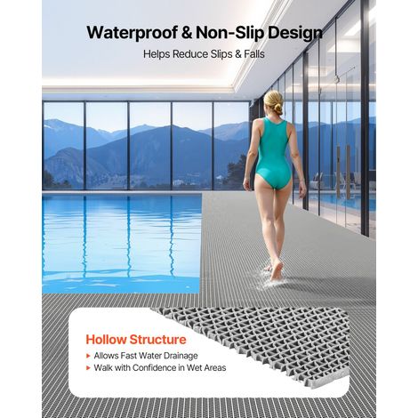 Tapis de Drainage Antidérapant 90x300 cm, Caillebotis Piscine en PVC, Revêtement de Sol pour Zones Humides Restaurant Piscine Terrasse Salle de Bain, Tapis Antifatigue Drainant en Rouleau (1/5)