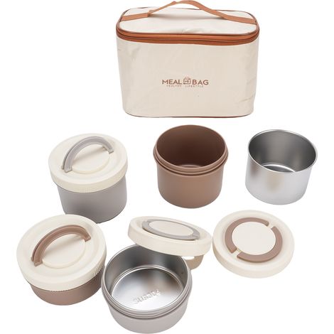 Récipient à déjeuner 2x400ml 2x600ml, boîte en acier inoxydable anti-fuite pour micro-ondes avec sac isolé pour soupe de riz et de légumes. (1/5)