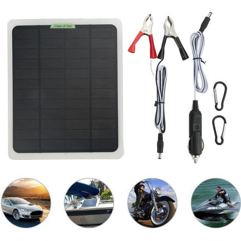 Accessoires pour camping-car : panneau solaire monocristallin 20 W, double interface USB, clip de batterie + câble allume-cigare (12 V) (1/5)