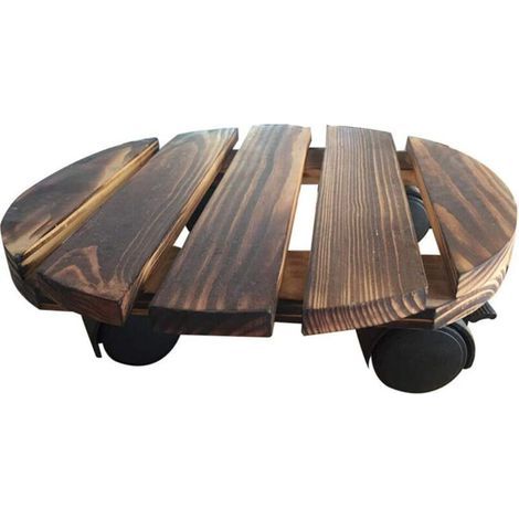 Round Wooden Plant Caddy with Rolling Wheels Mobile Plant Flower Pot Stand for Indoor Outdoor Home Garden 3030CM