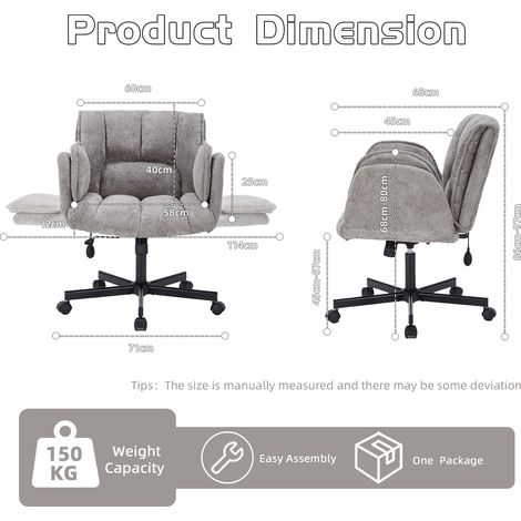 Home office chair, swivel chair, desk chair with casters, rotatable office chair with foldable armrests, load capacity 150kg, height adjustable,grey (1/5)