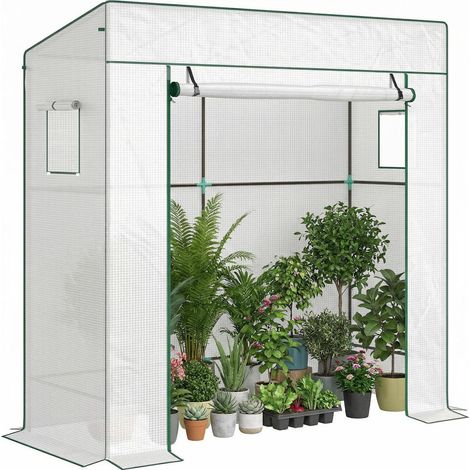 Prolongez la culture de vos plantes Serre de jardin adossée 196x77x197 cm avec bâche PE renforcée pour mur extérieur (1/5)