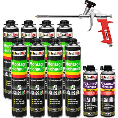 Pistolenschaum Bauschaum Montageschaum 8x 750ml + 2x PU-Reiniger + Schaumpistole (1/5)