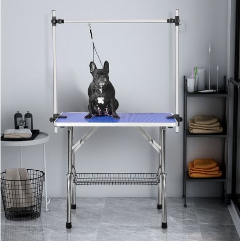 Mesa de peluquería para mascotas plegable con soporte regulable, azul 117 x 60 x 76 cm HAVRYA (1/5)