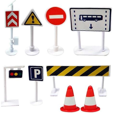 panneaux de signalisation routière simulés, jeu de construction de barrière pour enfants-6.5X1.5CM