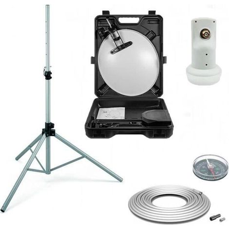 MEGASAT KIT Parabole acier blanche 35CM + LNB Single HDME + Câble Coaxial 10m + Trépied + boussole