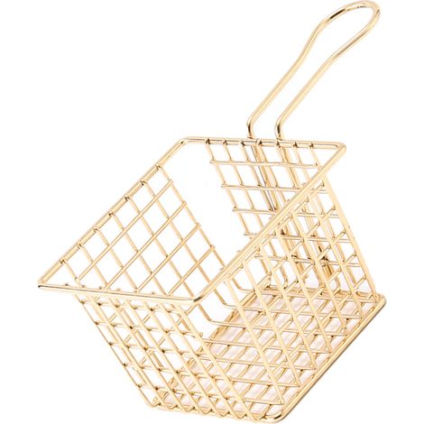 Panier à frites en fer, support pour frites, passoire de friture avec manche, doré imitation, pour restaurant et maison (1/5)