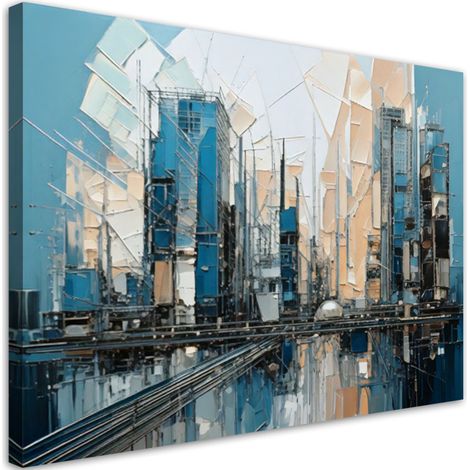 Quadro su tela, Città in stile pittorico astrattismo turchese beige - 120x80 (1/3)