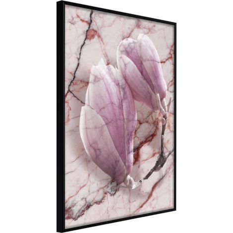 Affiche Murale Encadrée "Magnolia on Marble Background" 21 x 30 cm Noir
