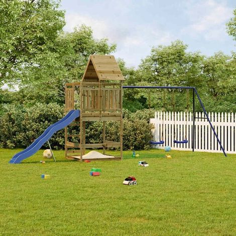 Aire de jeux extérieure : Aire de jeux d'extérieur bois de pin massif jeu extérieur enfant, aire de jeu jardin, balançoire enfant , pour jardin, usage domestique , enfant 3-8 ans (1/5)