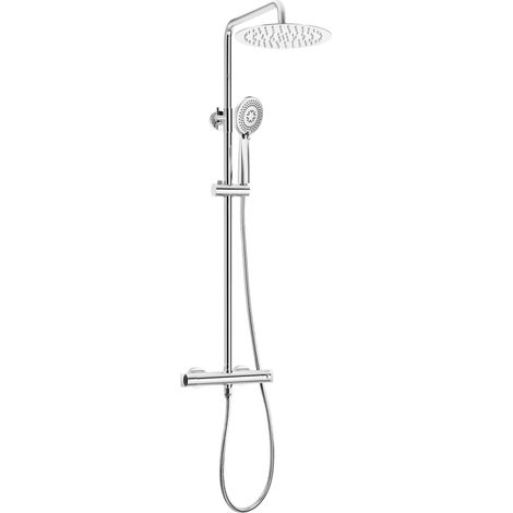 Colonne de douche avec mitigeur thermostatique finition chromée pomme de douche ronde - Harty