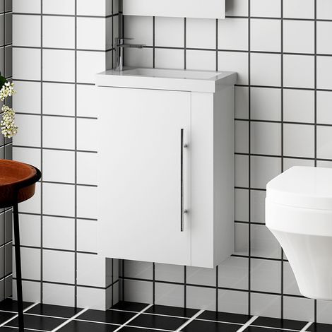 Meuble salle de bain 44x23x60cm 1 porte meuble suspendu avec la vasque couleur blanc (1/4)