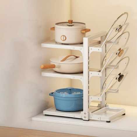 Étagère de cuisine, étagère multi-niveaux pour casseroles, boîte de rangement pour ustensiles de cuisine à 3 niveaux, blanc,3722.643cm