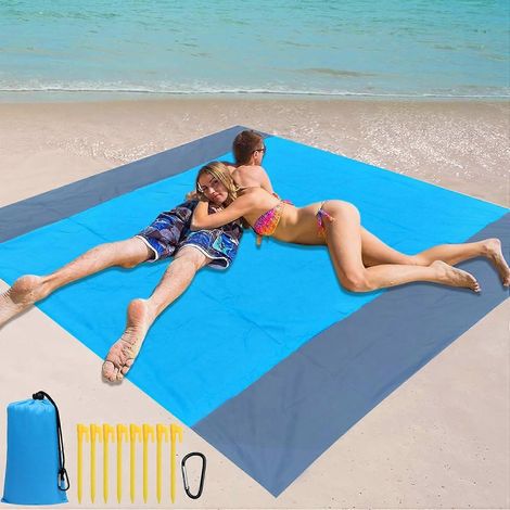 Couverture de plage imperméable et anti-sable, 79 x 83 pouces, pour 2 à 7 adultes, légère, séchage rapide, tapis de pique-nique extérieur, accessoires de plage( ) (1/5)