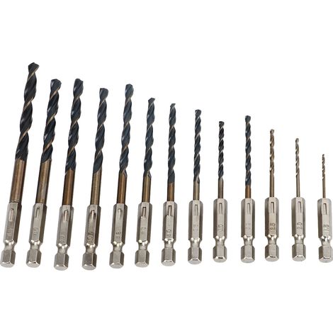 13-teiliges Spiralbohrer-Set mit 1/4"-Sechskantschaft (1,5–6,5 mm) und Schnellwechselsystem für Holz, Kunststoff und Metall (1/5)