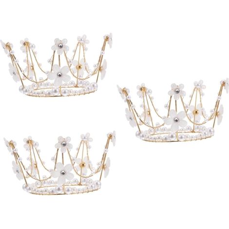 2 Pcs Couronne De Décoration De Gâteau Alliage Plastique Perle Couronne Décoration Beau Gâteau Décor Décorations De Mariage Ornement Coiffure De Mariée Coiffure Simple (1/5)