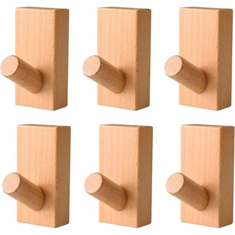 Crochet mural en bois de noyer et de hêtre nordique for manteau, vêtements d'entrée, jupe, chapeau, poinçon conique, décoration d'hôtel, porte-robe(Beech 6pcs) (1/4)