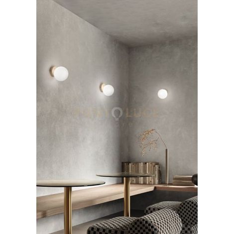PALLINA APPLIQUE 1 LUCE ATTACCO G9 ORO CON SFERA OPALE BIANCA D.14CM