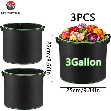 (3 gallons, 3 pièces) 1/3/10 sacs de culture de 3 gallons avec poignées, pots en tissu non tissé avec bords verrouillables, conteneurs pour la plantation de légumes (1/4)