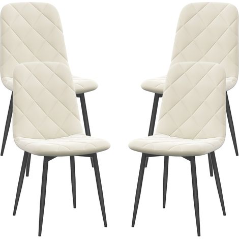 Lot de 4 chaises salle à manger dossier haut rembourrées velours crème pieds acier 48x56x92cm