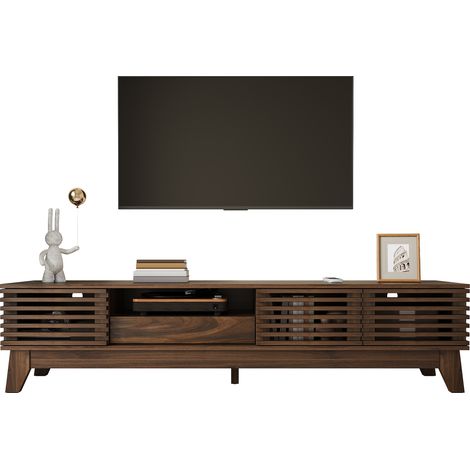 Meuble TV Noyer 170x35x40cm Rangement Tiroirs Portes Brillant MDF Salon Rangement Pratique Confort et Fonctionnalité Usage Quotidien (1/5)