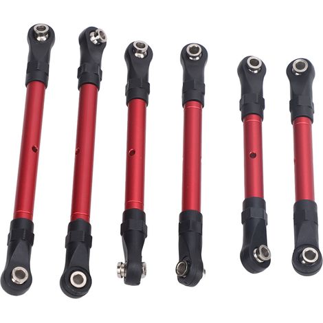 Lot de 6 biellettes de direction en alliage d'aluminium, pièces détachées pour voiture télécommandée Traxxas Slash (longues et courtes), rouge. (1/5)