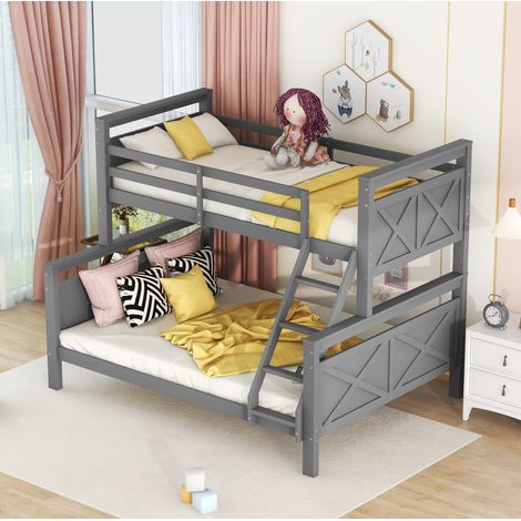 Letto a castello 90x200 cm e 140x200 cm con scala e sponde di sicurezza, senza materasso, grigio (1/5)