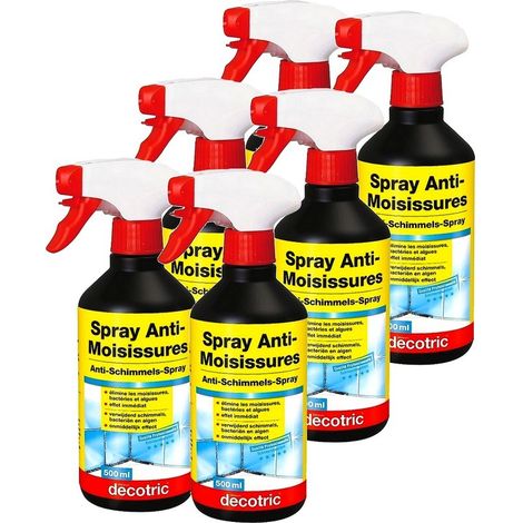 Pack de 6 sprays antimoisissures 500 ml – Élimine champignons et bactéries – Pour surfaces intérieures et extérieures – Decotric