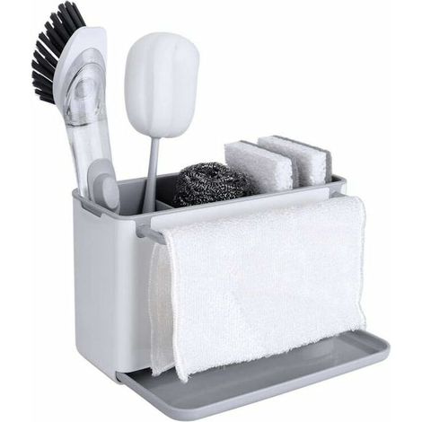 XL Sink Basket - Large Wall Mounted Sponge Holder - Drip Tray for Easy Draining - Removable for Easy Cleaning - 4 Compartments to Avoid Mess