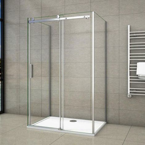 U-Form Duschkabine 8mm NANO ESG Eckeinstieg Schiebetür 125x195cm mit Seitenwand:90x90x195cm Duschabtrennung Echtglas Duschtür Dusche Glastür (1/5)
